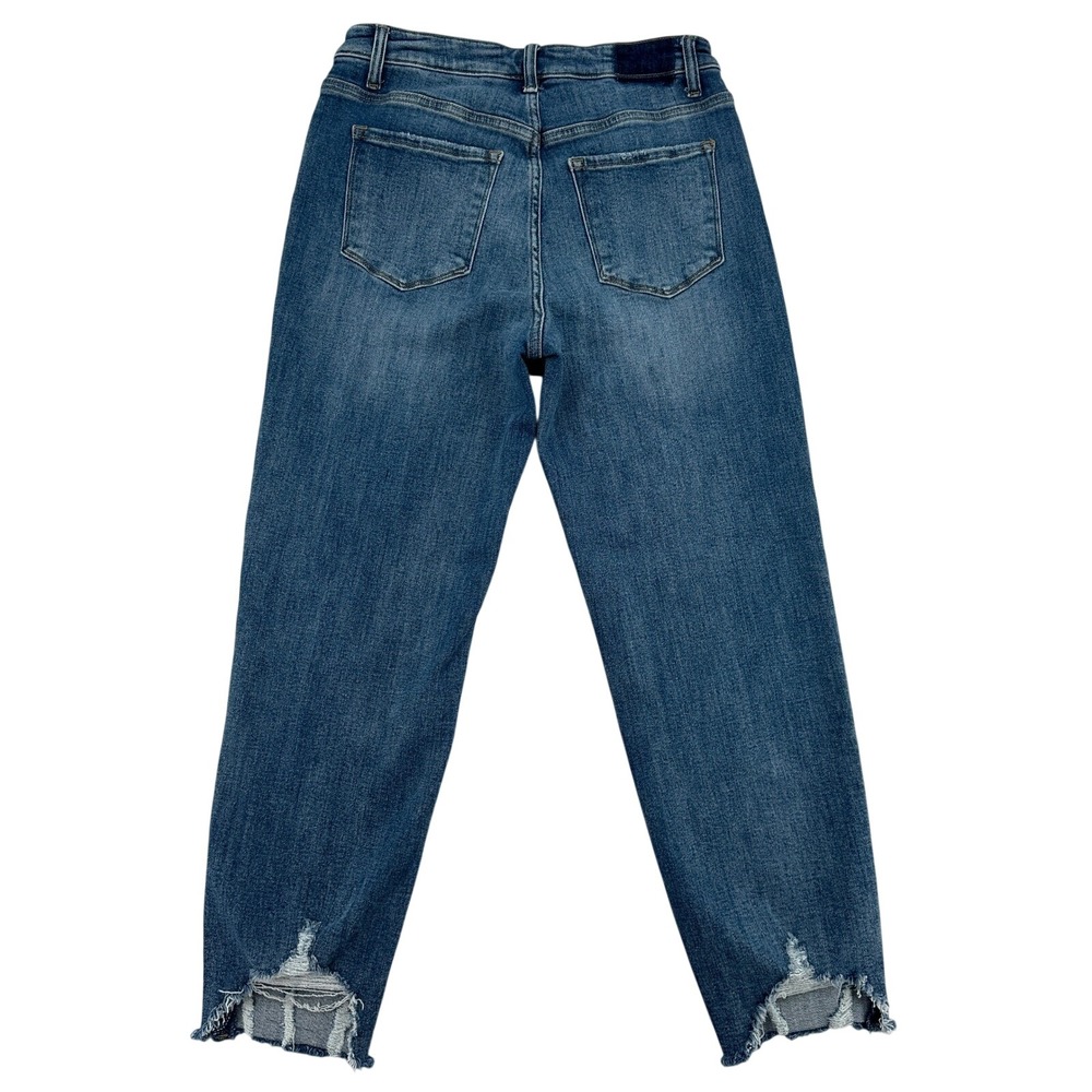 Risen Size 9/29 Jeans Distressed Hem Mom Jeans  Distressed Denim Blue Raw Hem